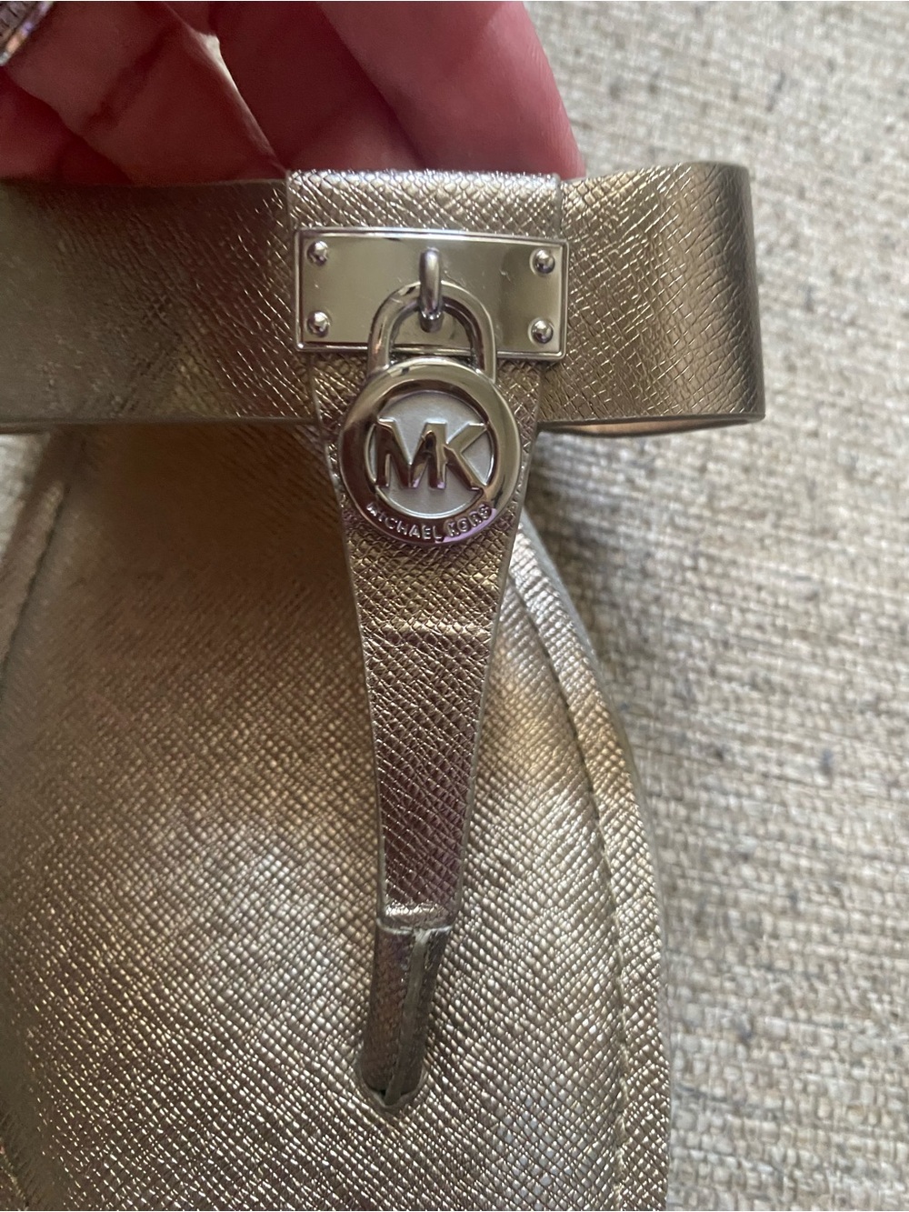 Michael Kors Metallic Gold MK Charm Thong Sandals